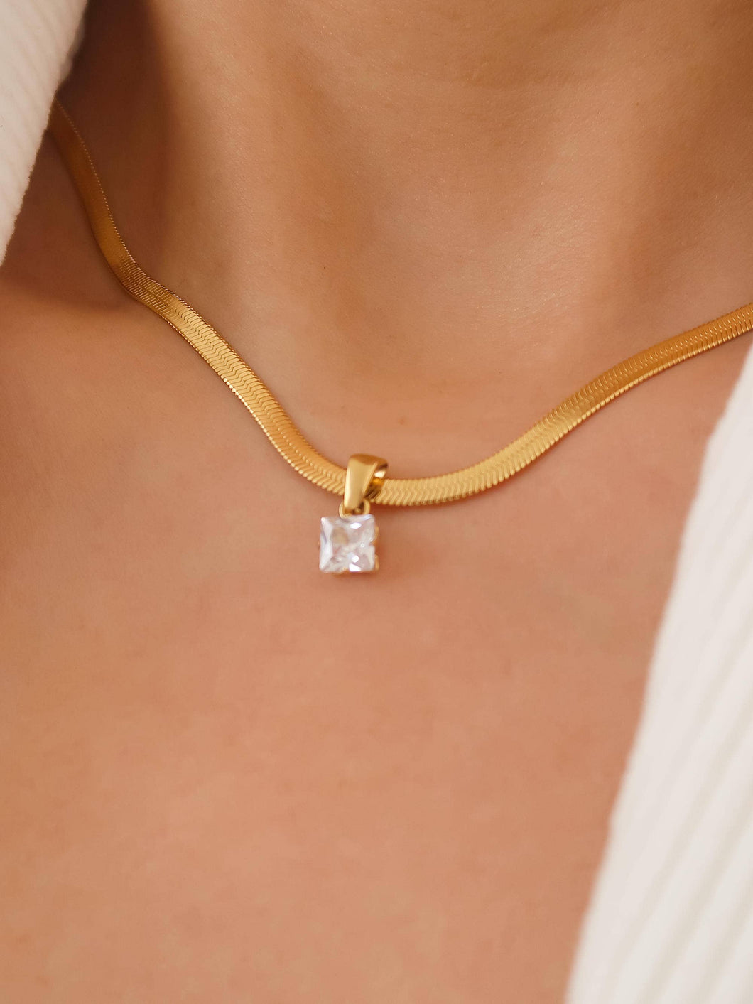 Blanc de Blanc Non-Tarnish Necklace: Square or Round Pendant